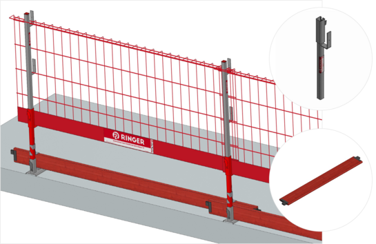 Geländererhöhung des RINGER Seitenschutzsystems mit zusätzlichen Stahlteilen zur Erweiterung der Absturzsicherung an Deckenkanten und Schalungen auf Baustellen