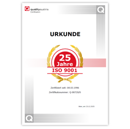 RINGER ist seit 25 Jahren ISO 9001 zertifiziert