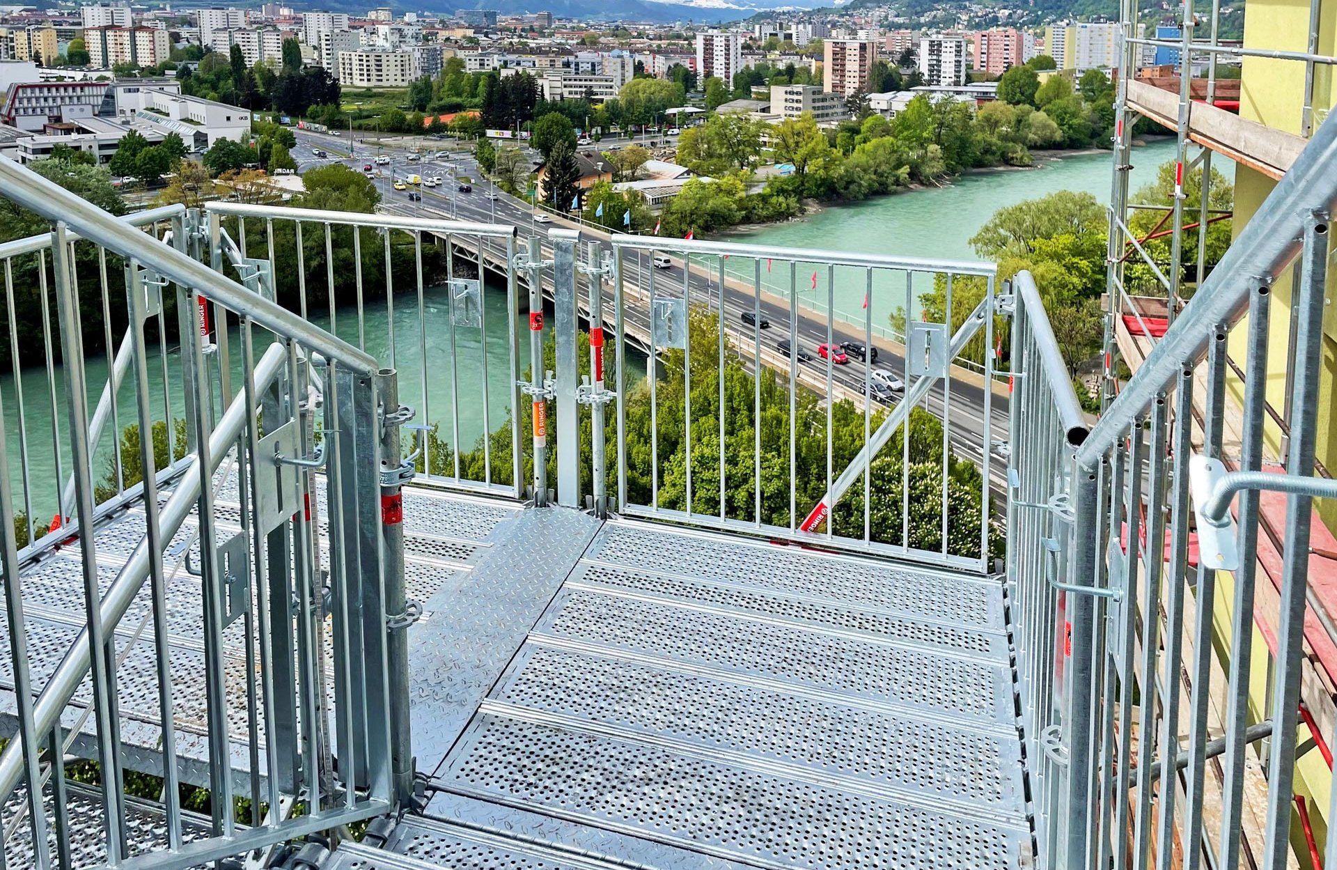 View from the 42 metre high scaffolding tower