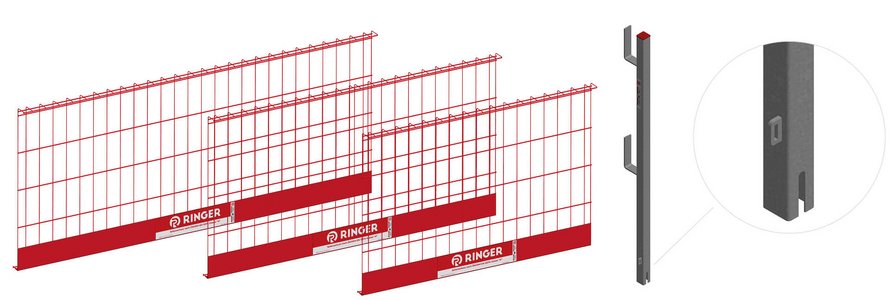 Mehrere Stahlkomponenten des RINGER Seitenschutzsystems zur Absturzsicherung an Deckenkanten und Schalungen auf Baustellen