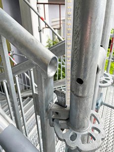 Detailed view of modular scaffolding